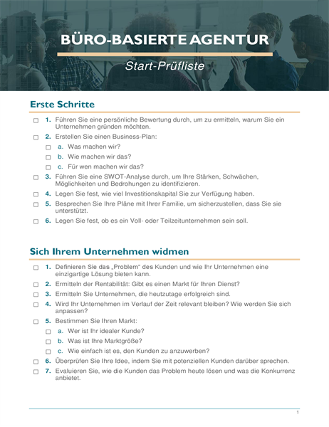 Checkliste für die Gründung eines Kleinunternehmens Checkliste für die Gründung eines Kleinunternehmens