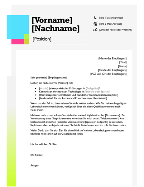 Anschreiben im Design "Haftnotiz" Anschreiben im Design "Haftnotiz"