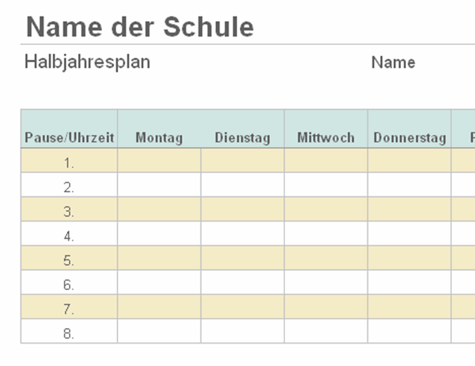 Stundenplan Fur Eine Unterrichtswoche