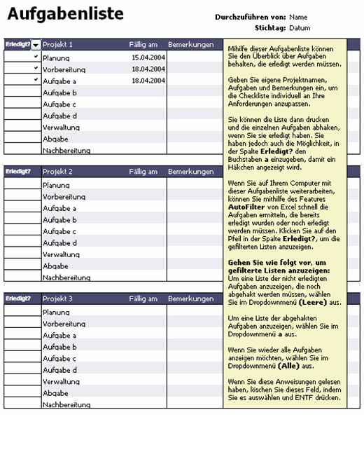 Aufgabenliste Fur Projekte