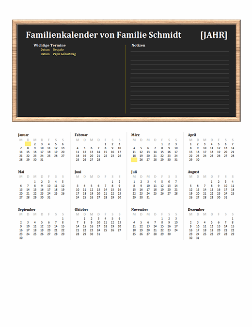 Familienkalender (beliebiges Jahr, Mo–So) Familienkalender (beliebiges Jahr, Mo–So)