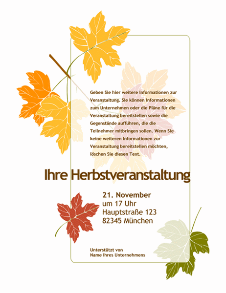 Handzettel für eine Herbstveranstaltung (mit Blättern)