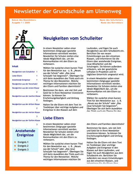 Newsletter für eine Schule (dreispaltig, vier Seiten)