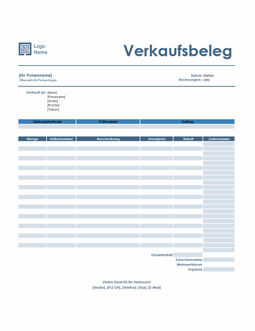 Verkaufsbeleg (Design „Einfaches Blau“) Verkaufsbeleg (Design „Einfaches Blau“)