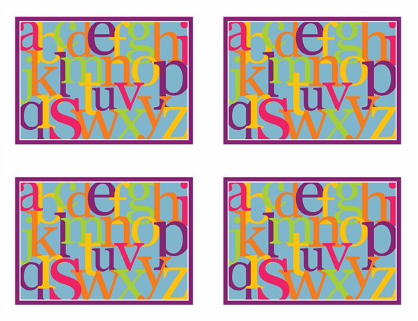 Buchstabenillustrationstafel (Rückseite; auf Englisch, kann mit Avery 3263, 8387 verwendet werden)