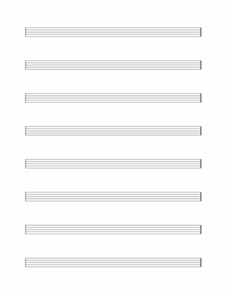 Notenpapier ohne Schlüssel (8 Zeilen pro Seite)