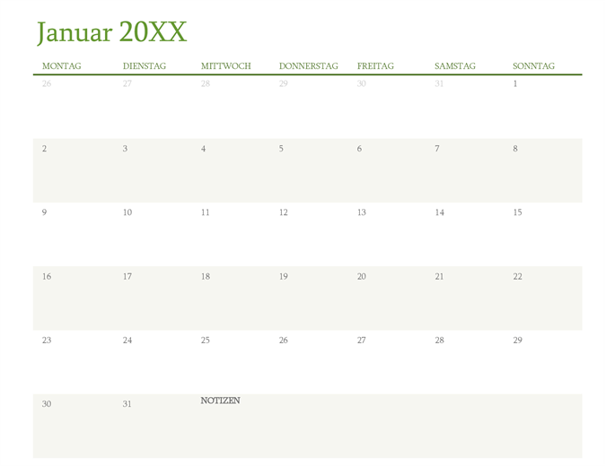 Kalender für beliebiges Jahr (1 Monat pro Registerkarte) Kalender für beliebiges Jahr (1 Monat pro Registerkarte)