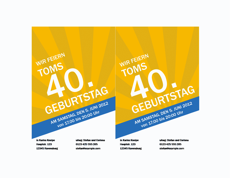 Einladung Zum Geburtstag Design Mit Blauen Und Goldenen Strahlen