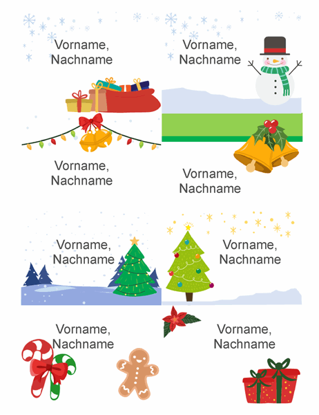 Weihnachtliche Namensschilder (8 pro Seite, Geist-der-Weihnacht-Design