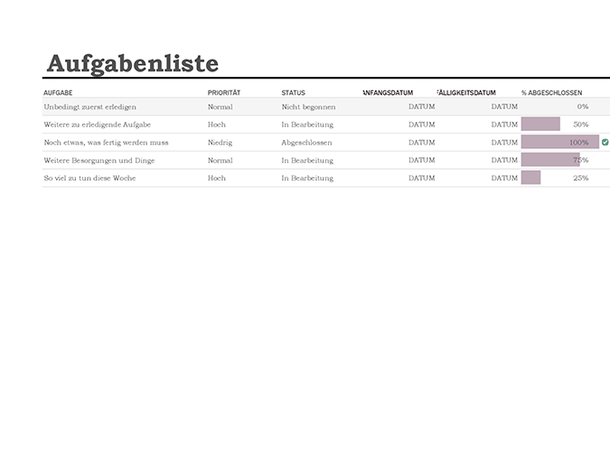 Aufgabenliste mit Fortschrittsanzeige Aufgabenliste mit Fortschrittsanzeige