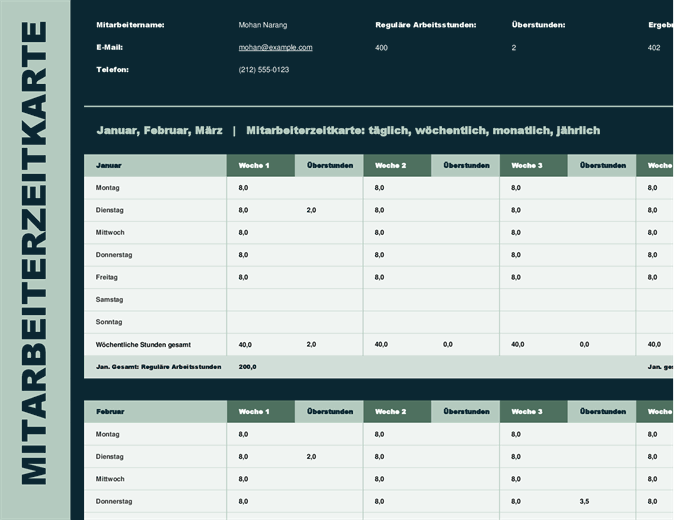 Arbeitszeittabelle Fur Mitarbeiter Wochentlich Monatlich Jahrlich