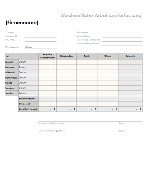Arbeitszeittabelle Fur Mitarbeiter Wochentlich Monatlich Jahrlich
