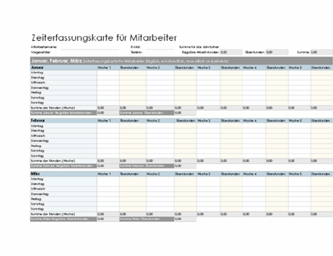 Arbeitszeittabelle Fur Mitarbeiter Wochentlich Monatlich Jahrlich