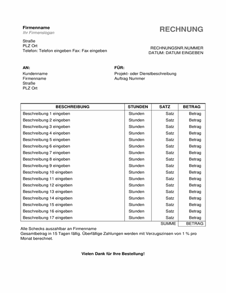 Privat Rechnung Schreiben Dienstleistung Muster