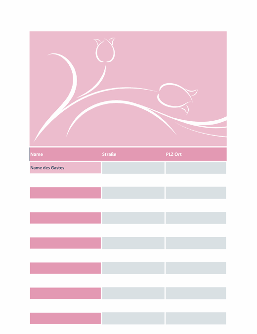 Hochzeitsgästeliste (mit Tulpen-Muster)