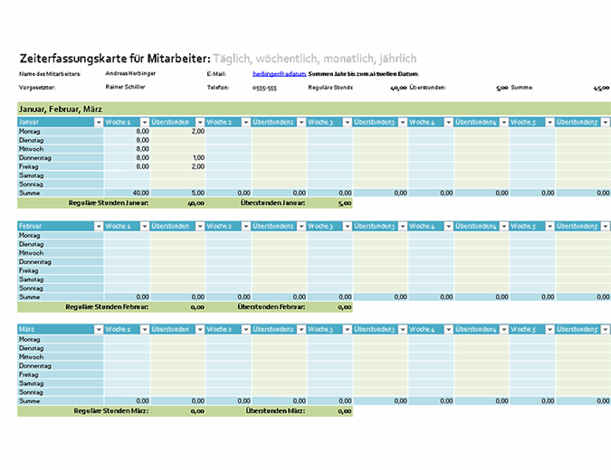 Zeiterfassungskarte Fur Mitarbeiter