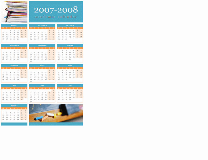 Akademischer Kalender 2007-2008 (1 Seite, Mo-So)