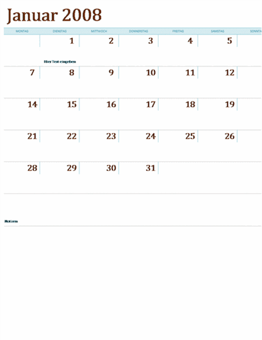 Kalender 2008 auf mehreren Arbeitsblättern (12 Seiten, Mo-So)