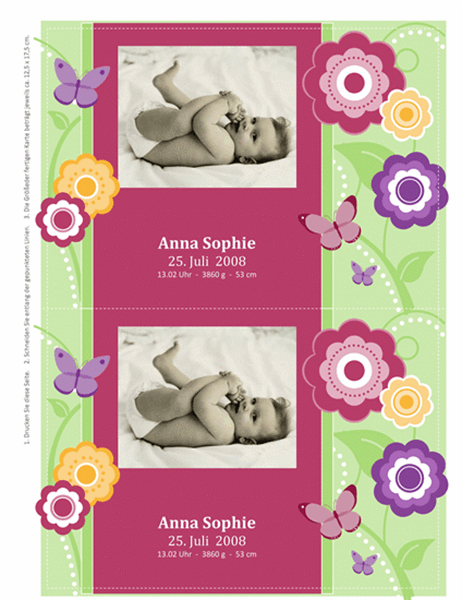 Karten zur Geburtsanzeige mit Foto (Blumen)