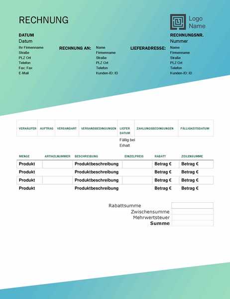 Verkaufsrechnung (Design mit grünem Farbverlauf) Verkaufsrechnung (Design mit grünem Farbverlauf)