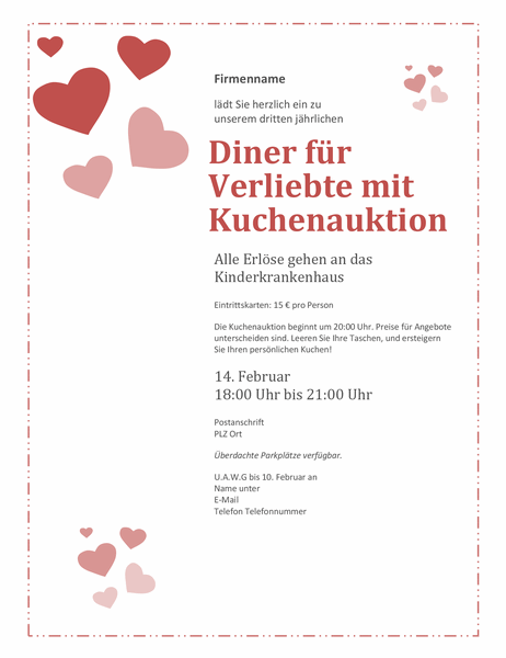 Einladung zur Kuchenaktion für Verliebte am Valentinstag