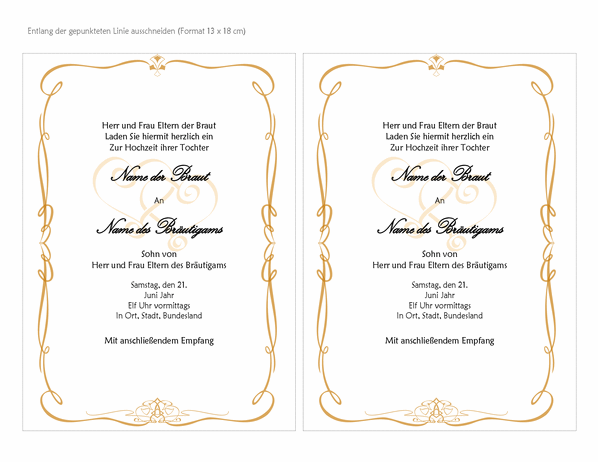 Hochzeitseinladungen (Design "Herz-Scrollen", A7-Format, 2 pro Seite) Hochzeitseinladungen (Design "Herz-Scrollen", A7-Format, 2 pro Seite)