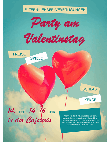 Handzettel zum Valentinstag mit Herzballons