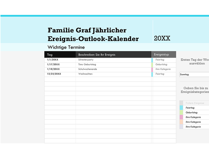 Kalender für Familienfeste Kalender für Familienfeste