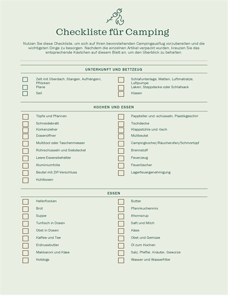 Checkliste für Camping