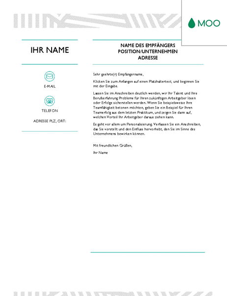 Kreatives Anschreiben, gestaltet von MOO Kreatives Anschreiben, gestaltet von MOO
