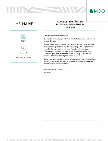 Kreatives Anschreiben, gestaltet von MOO Kreatives Anschreiben, gestaltet von MOO