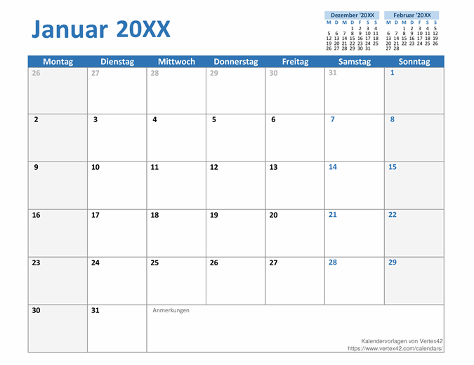 Benutzerdefinierter Kalender für jedes Jahr