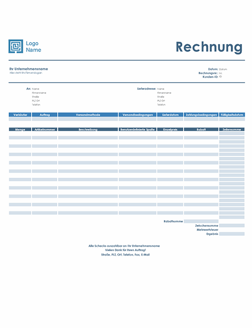 Rechnung Uber Dienstleistungen Mit Stunden Und Stundensatz