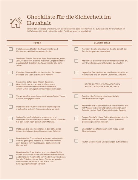 Checkliste für die Sicherheit im Haushalt Checkliste für die Sicherheit im Haushalt