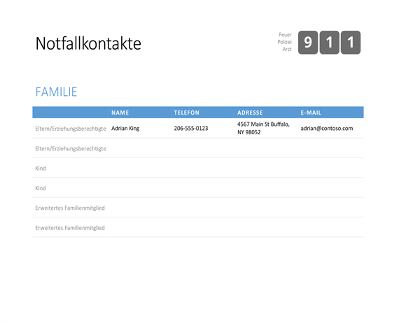 Fettgedruckte Notfallkontaktliste Fettgedruckte Notfallkontaktliste