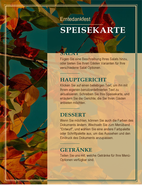 Erntedankfest-Menü mit Herbstlaub