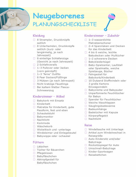 Planungscheckliste für Neugeborene