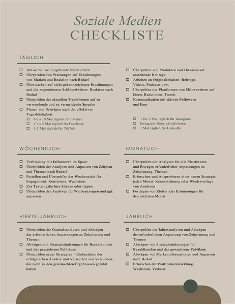 Checkliste für soziale Medien Checkliste für soziale Medien