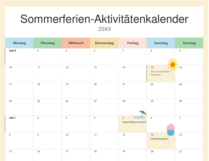 Kalender – Sommerpausen Kalender – Sommerpausen