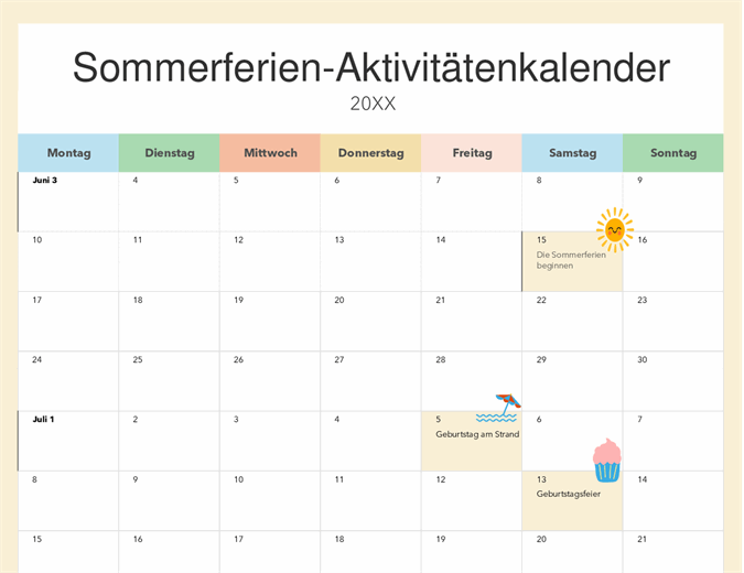 Kalender – Sommerpausen