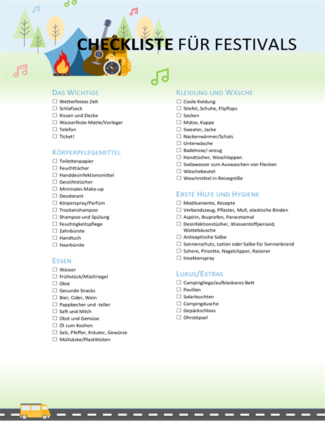Checkliste für Festivals