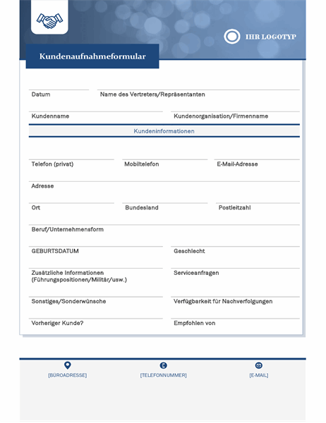 Formular Zur Aufnahme Von Kunden Fur Kleinunternehmen