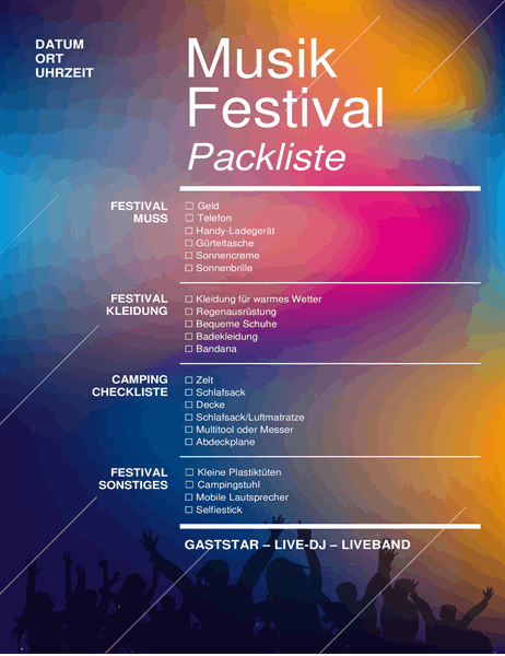 Musikfestival-Packliste