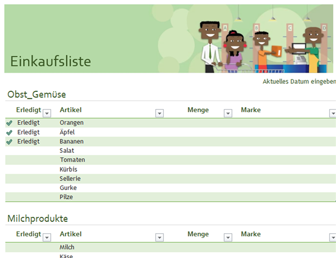 Einkaufsliste mit Platz für Marke Einkaufsliste mit Platz für Marke