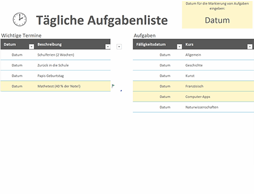 liche Aufgabenliste