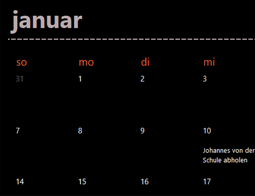 Registerkarten ewiger Kalender (schwarz)