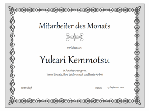 Urkunde "Mitarbeiter des Monats" (Design "Graue Kette") Urkunde "Mitarbeiter des Monats" (Design "Graue Kette")