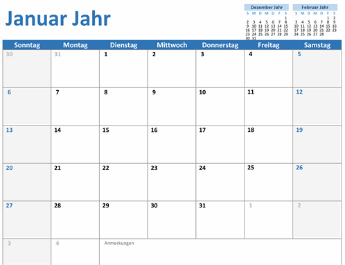Benutzerdefinierter Kalender für ein beliebiges Jahr