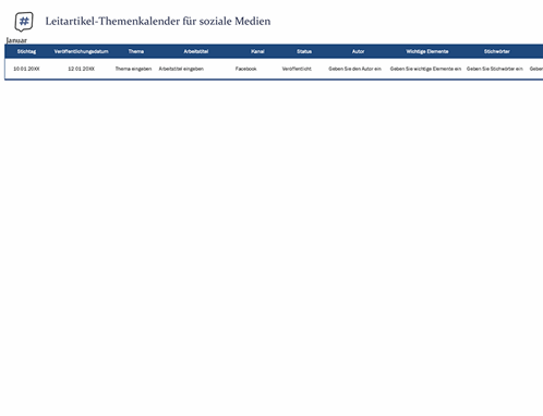 Leitartikel-Themenkalender für soziale Medien Leitartikel-Themenkalender für soziale Medien