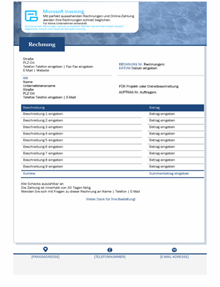 Rechnung für Dienstleistungen mit Microsoft Invoicing Rechnung für Dienstleistungen mit Microsoft Invoicing